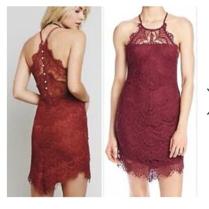 NWT Free People Burgundy Lace Halter Mini Dress